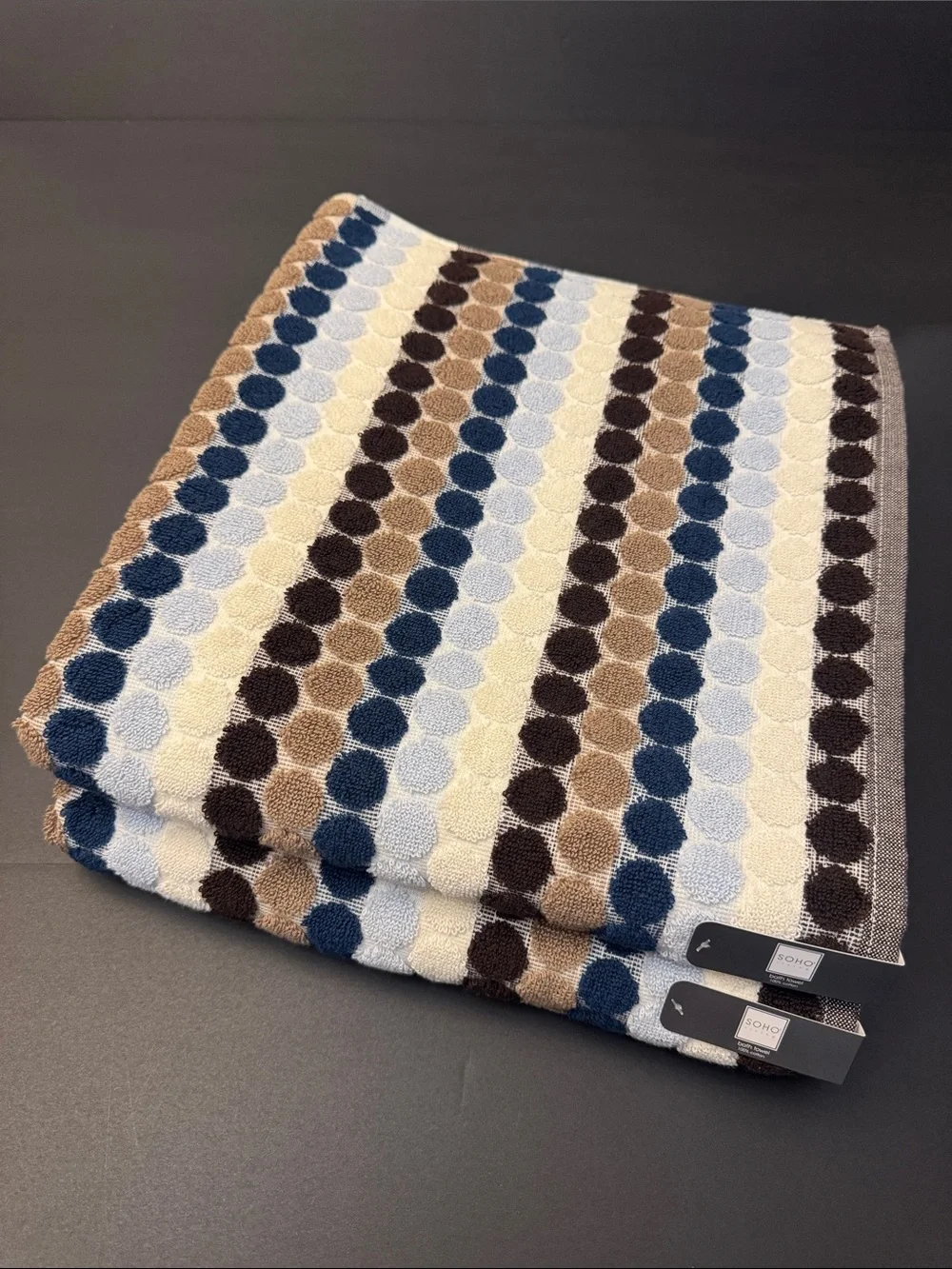 6pc SOHO Living 100% Cotton Penny Tile Dot/Stripe Bath Towel Set  - Blue/Brown